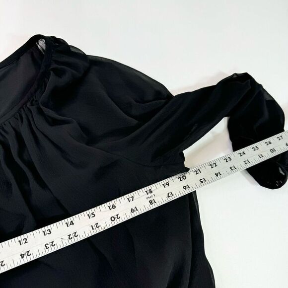 Talbots Top Womens Large Black Solid Long-Sleeve Boat Neck Drawstring Blouse NWT - Picture 4 of 10